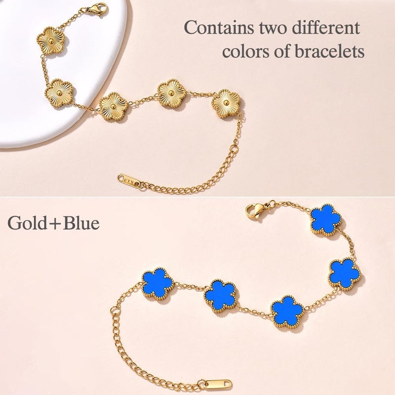 FLY FEI 18K Gold-Plated Four Leaf Clover Bracelet for Women,Adjustable lucky Bracelet Set Jewelry Gift-Hypoallergenic Charm for Birthdays, Wellness & Daily Wear - Image 4